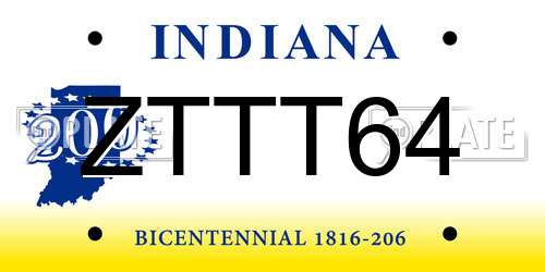 ZTTT64 Indiana License Plate