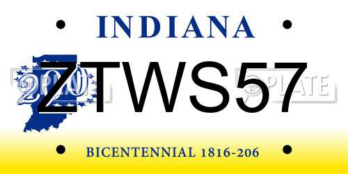 ZTWS57 Indiana License Plate