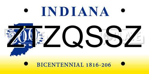 ZTZQSSZ Indiana License Plate