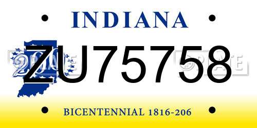 ZU75758 Indiana License Plate