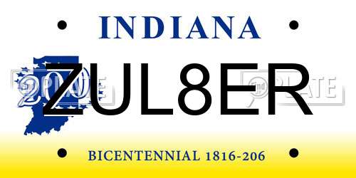 ZUL8ER Indiana License Plate