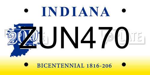 ZUN470 Indiana License Plate