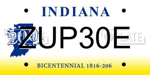 ZUP30E Indiana License Plate