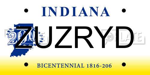 ZUZRYD Indiana License Plate