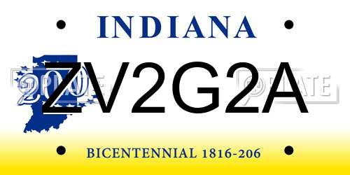 ZV2G2A Indiana License Plate