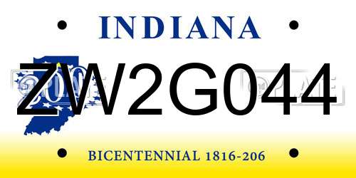 ZW2G044 Indiana License Plate