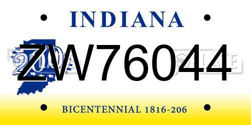 ZW76044 Indiana License Plate