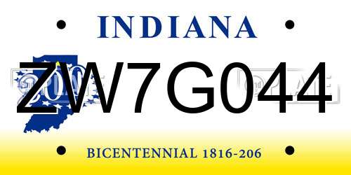 ZW7G044 Indiana License Plate