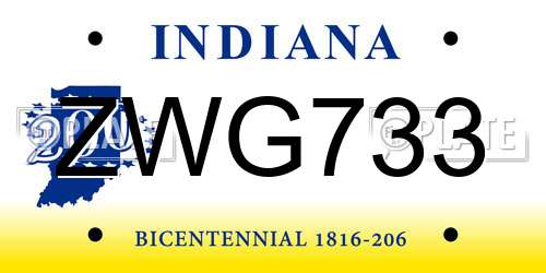 ZWG733 Indiana License Plate