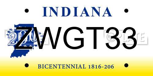 ZWGT33 Indiana License Plate