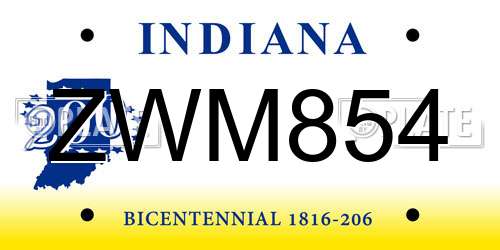 ZWM854 Indiana License Plate