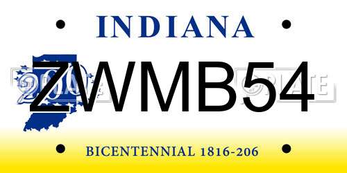 ZWMB54 Indiana License Plate