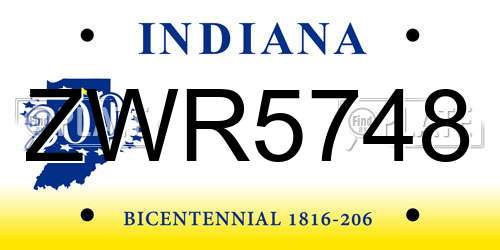 ZWR5748 Indiana License Plate