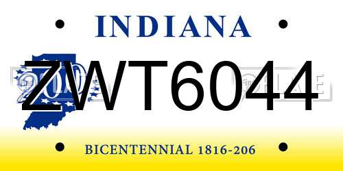 ZWT6044 Indiana License Plate