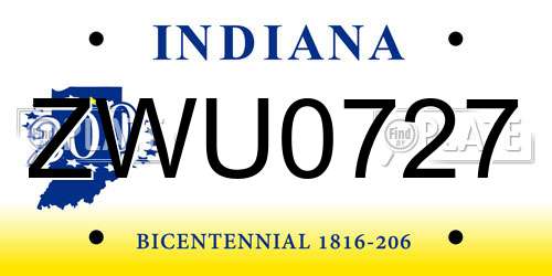 ZWU0727 Indiana License Plate