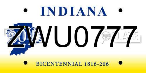 ZWU0777 Indiana License Plate