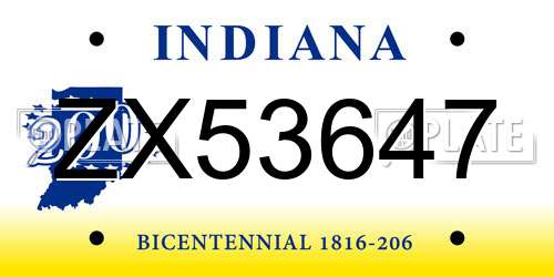 ZX53647 Indiana License Plate