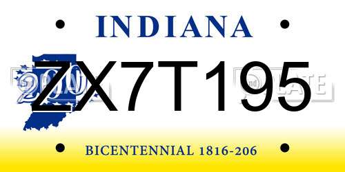 ZX7T195 Indiana License Plate