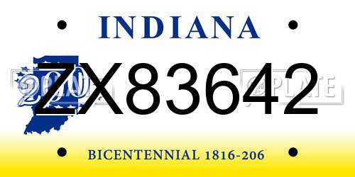 ZX83642 Indiana License Plate