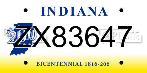 ZX83647 Indiana License Plate