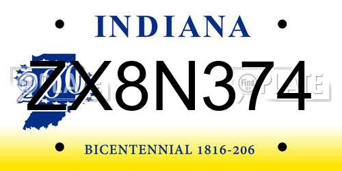 ZX8N374 Indiana License Plate