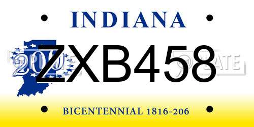 ZXB458 Indiana License Plate