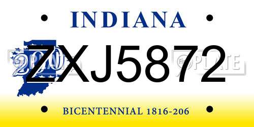 ZXJ5872 Indiana License Plate