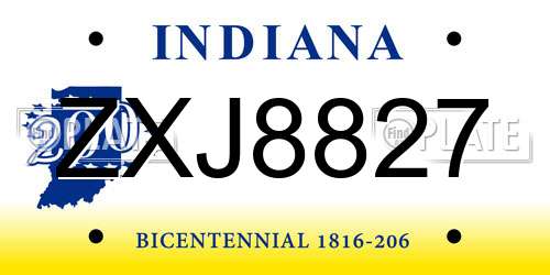 ZXJ8827 Indiana License Plate