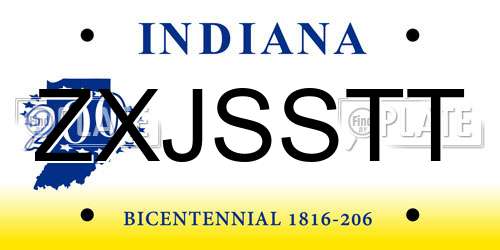 ZXJSSTT Indiana License Plate