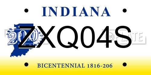 ZXQ04S Indiana License Plate