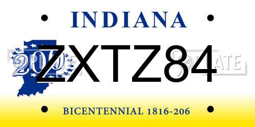 ZXTZ84 Indiana License Plate