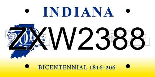 ZXW2388 Indiana License Plate