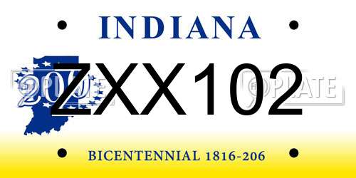 ZXX102 Indiana License Plate