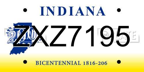 ZXZ7195 Indiana License Plate