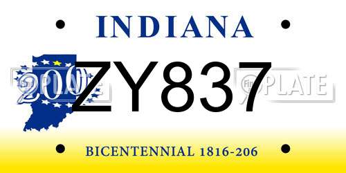 ZY837 Indiana License Plate