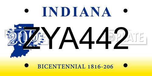 ZYA442 Indiana License Plate