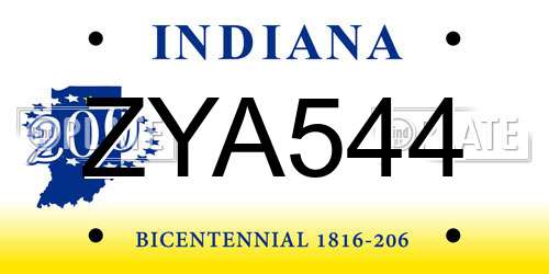 ZYA544 Indiana License Plate