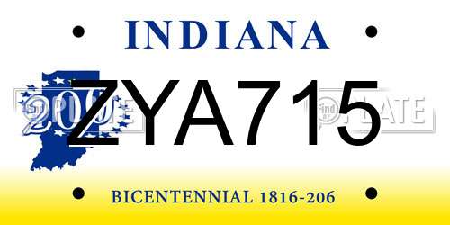 ZYA715 Indiana License Plate