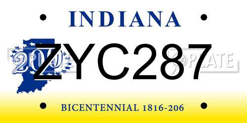 ZYC287 Indiana License Plate