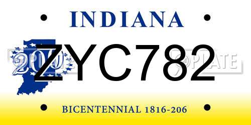 ZYC782 Indiana License Plate