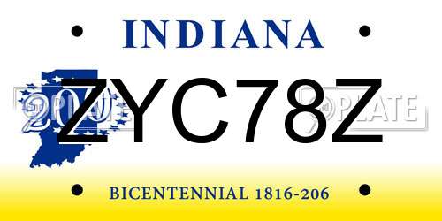 ZYC78Z Indiana License Plate