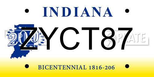 ZYCT87 Indiana License Plate