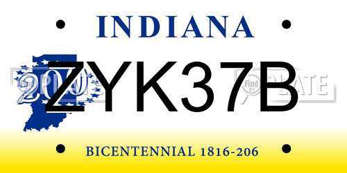 ZYK37B Indiana License Plate