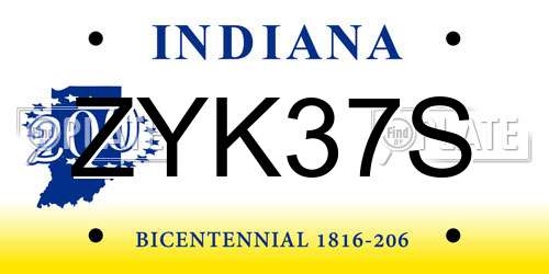 ZYK37S Indiana License Plate