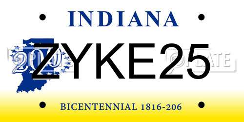 ZYKE25 Indiana License Plate