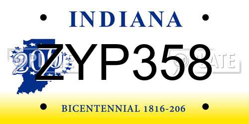 ZYP358 Indiana License Plate