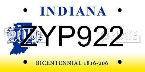 ZYP922 Indiana License Plate