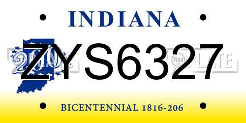ZYS6327 Indiana License Plate