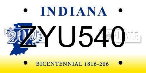 ZYU540 Indiana License Plate