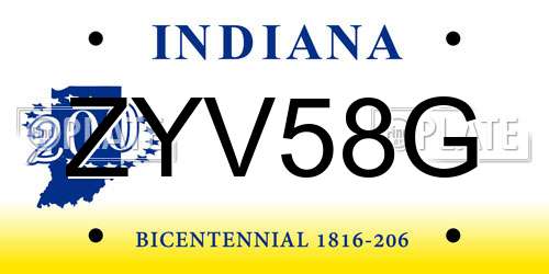 ZYV58G Indiana License Plate